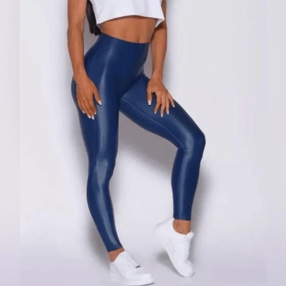 Bombshell Sportswear Blue Shimmer Leggings Size M Made in USA - Picture 3 of 13